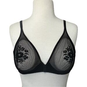 VINTAGE 50s MESH See Through Sheer Bra Sexy Lingerie 34C Black Pin Up Maisel
